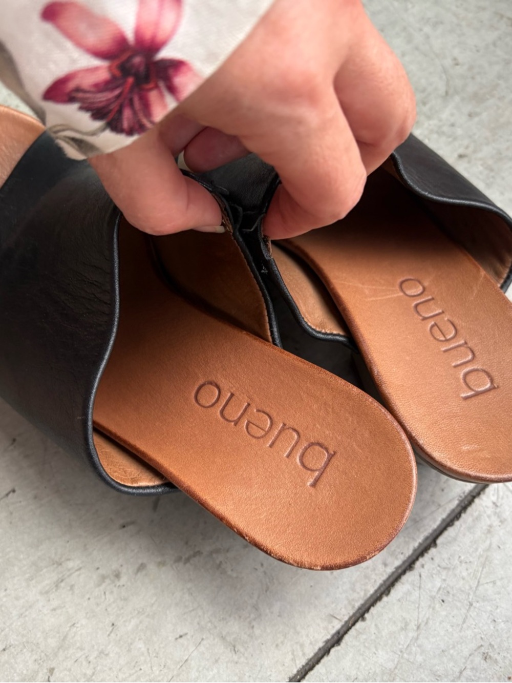 Bueno Black Leather Slide Mules with Brown Footbed